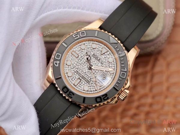 Swiss Grade Rolex Rose Gold Yachtmaster Replica Watch Diamond Face Swiss Grade Rolex Rose Gold Yachtmaster Replica Watch Diamond Face