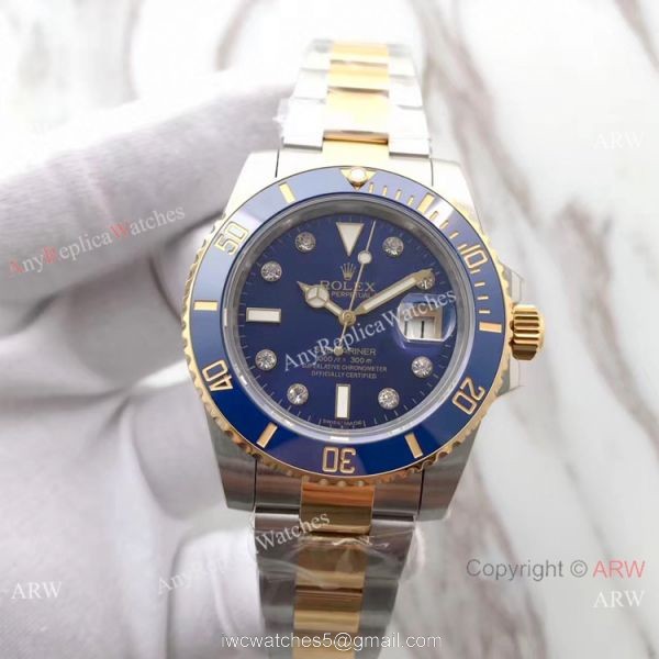 EW Replica Rolex Blue Face Submariner Diamond Markers Watch Swiss 3135 EW Replica Rolex Blue Face Submariner Diamond Markers Watch Swiss 3135