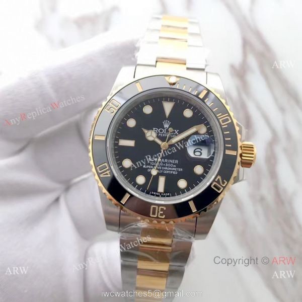(EW) Clone Rolex Submariner EW Factory Two Tone Black Ceramic Watch 3135 (EW) Clone Rolex Submariner EW Factory Two Tone Black Ceramic Watch 3135