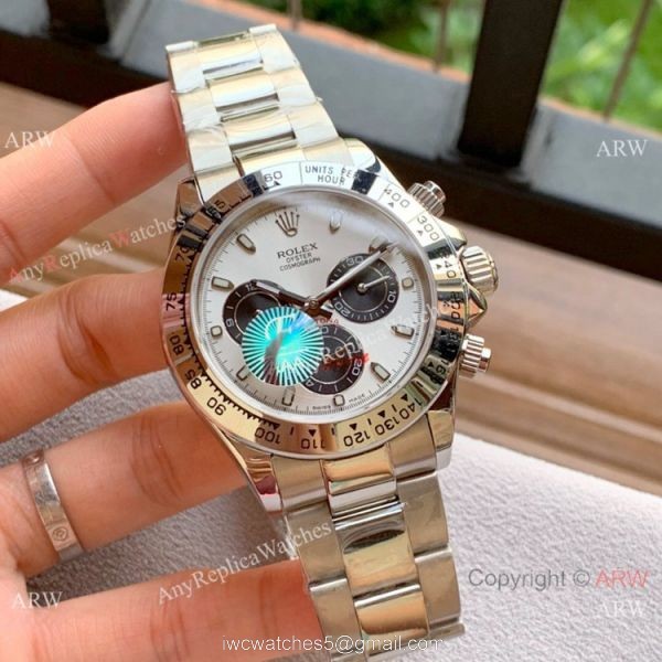 Replica Rolex Daytona 40mm Watches Ss Silver Dial w/ Black Subdials Replica Rolex Daytona 40mm Watches Ss Silver Dial w/ Black Subdials