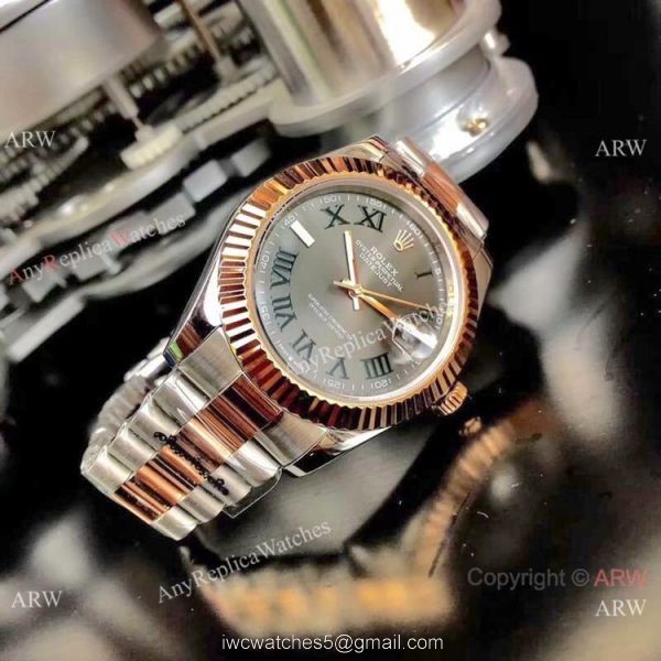 Copy Rolex Datejust Gray Dial 2-Tone Rose Gold President Watch 40mm Copy Rolex Datejust Gray Dial 2-Tone Rose Gold President Watch 40mm