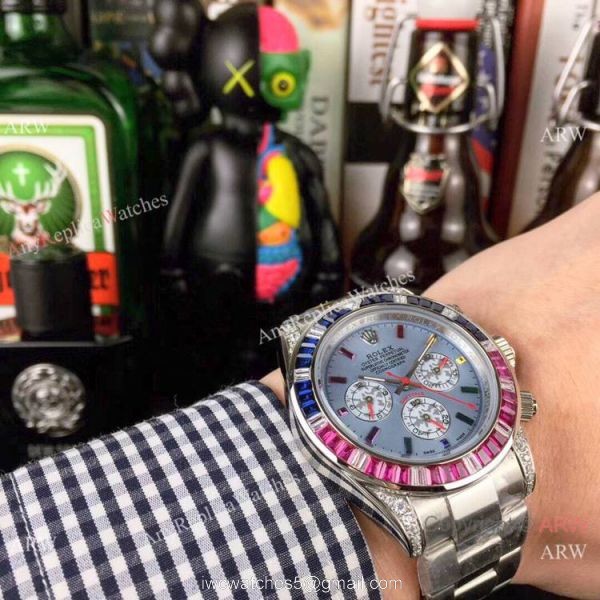 Rolex Daytona Stainless Steel Glacier blue Dial Fake Rolex with Diamond Bezel Men Watch Rolex Daytona Stainless Steel Glacier blue Dial Fake Rolex with Diamond Bezel Men Watch