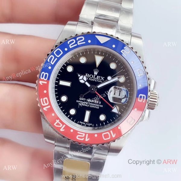 UN factory/904L/Swiss 3285 Rolex Gmt Master II Pepsi Replica Watch Black Dial Oyster Band UN factory/904L/Swiss 3285 Rolex Gmt Master II Pepsi Replica Watch Black Dial Oyster Band