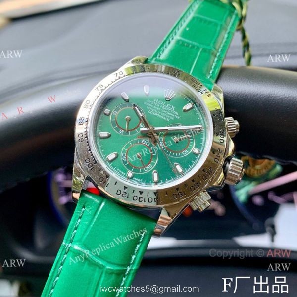 Rolex Daytona 42mm Watch SS Green Dial Green Leather Strap Rolex Daytona 42mm Watch SS Green Dial Green Leather Strap