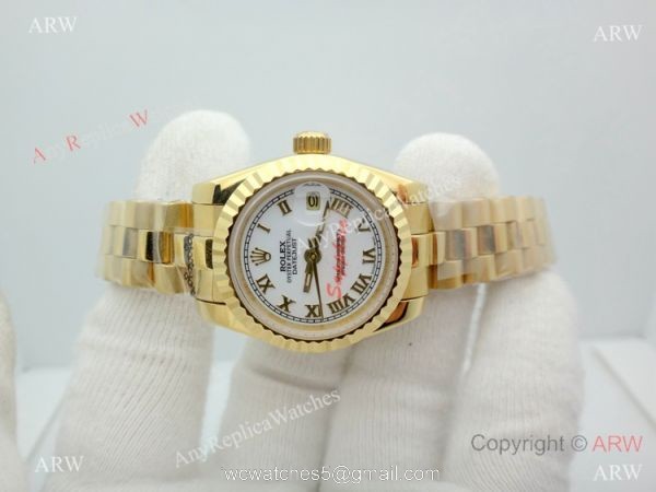 Copy Rolex Datejust Gold White Face Presidential Watch 26mm for Lady Copy Rolex Datejust Gold White Face Presidential Watch 26mm for Lady