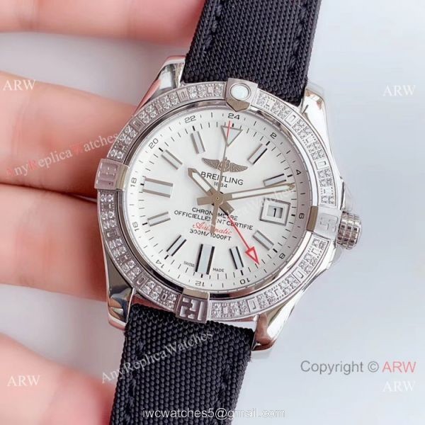 Noob V2 Breitling Avenger II GMT Swiss 2836 Watch White Face Diamond Bezel Noob V2 Breitling Avenger II GMT Swiss 2836 Watch White Face Diamond Bezel