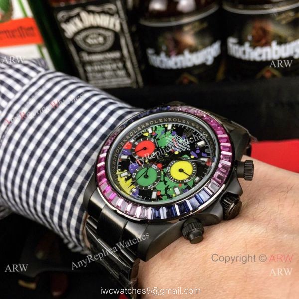 Rolex Daytona Rainbow Replica Blacksteel Graffiti Face 43mm Rolex Daytona Rainbow Replica Blacksteel Graffiti Face 43mm