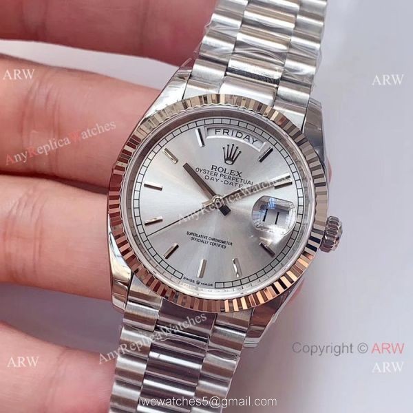 (EW)Copy Swiss 3255 Rolex Day-Date Presidential Watch Silver Dial 36mm (EW)Copy Swiss 3255 Rolex Day-Date Presidential Watch Silver Dial 36mm