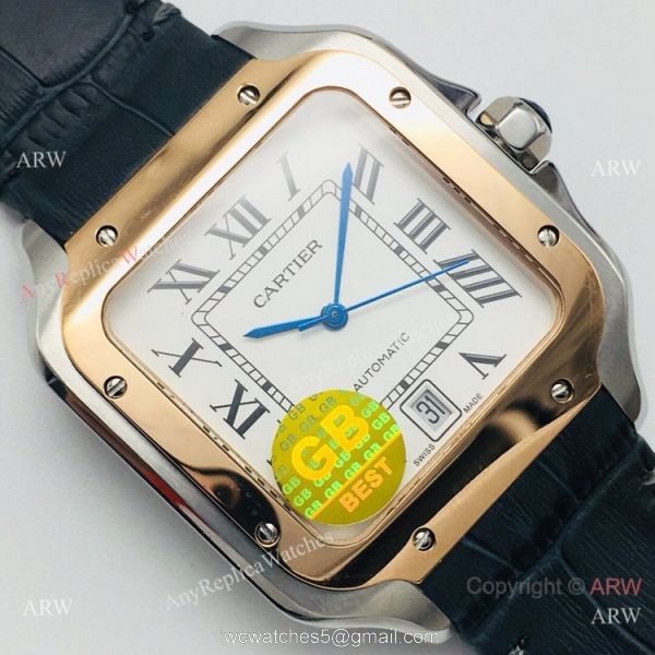 (GB) Swiss Replica Cartier Santos de Watch Two Tone Rose Gold White Dial (GB) Swiss Replica Cartier Santos de Watch Two Tone Rose Gold White Dial