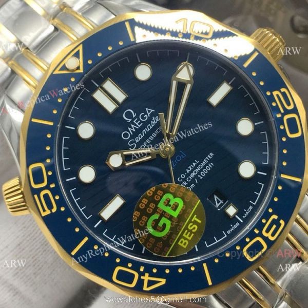 GB Factory Seamaster Diver 300M James Bond Replica Watch 2-Tone Blue Ceramic Omega 8800 Movement GB Factory Seamaster Diver 300M James Bond Replica Watch 2-Tone Blue Ceramic Omega 8800 Movement