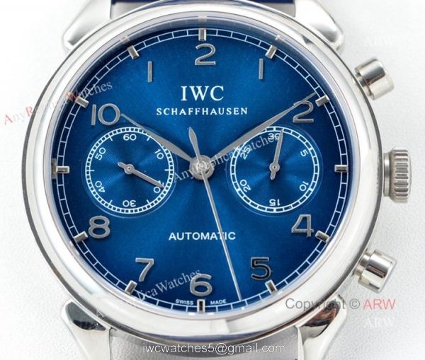 Swiss 7750 IWC Schaffhausen Portuguese Replica Watch SS Blue Leather Strap Swiss 7750 IWC Schaffhausen Portuguese Replica Watch SS Blue Leather Strap