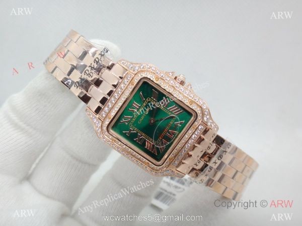 Panthere De Cartier Rose Gold Green Dial Watch with Diamond Panthere De Cartier Rose Gold Green Dial Watch with Diamond