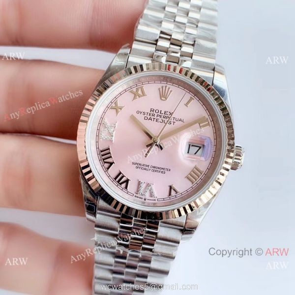 EWF Replica Rolex Oyster Perpetual Datejust Watch Pink Dial with VI IX Diamond EWF Replica Rolex Oyster Perpetual Datejust Watch Pink Dial with VI IX Diamond