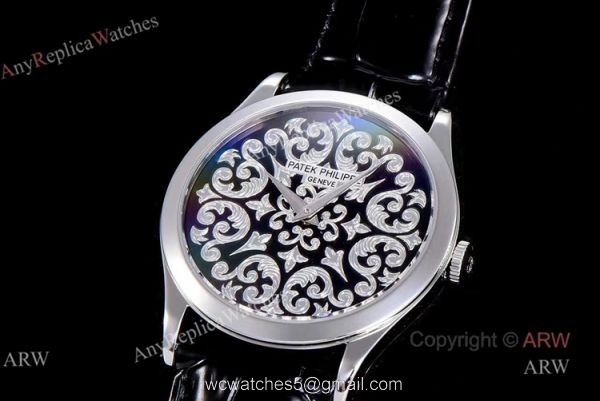New 5088 Patek Philippe Calatrava Engraved Black Dial Replica Watches 38mm New 5088 Patek Philippe Calatrava Engraved Black Dial Replica Watches 38mm