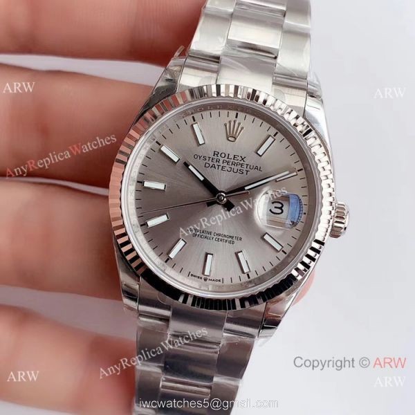 Swiss Copy Rolex Datejust 36mm SS Grey Dial Watch Rolex EW Factory 3235 316L Steel Swiss Copy Rolex Datejust 36mm SS Grey Dial Watch Rolex EW Factory 3235 316L Steel