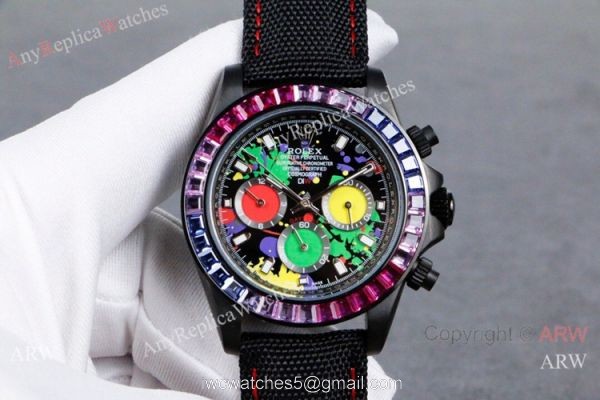 Rolex Daytona Rainbow Replica Watch Graffiti Dial White Leather Strap Rolex Daytona Rainbow Replica Watch Graffiti Dial White Leather Strap
