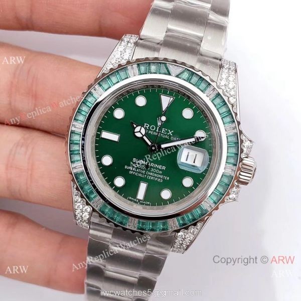 Noob Factory Swiss 3135 Replica Rolex Hulk Submariner Stainless Steel Diamond Bezel Watch Noob Factory Swiss 3135 Replica Rolex Hulk Submariner Stainless Steel Diamond Bezel Watch