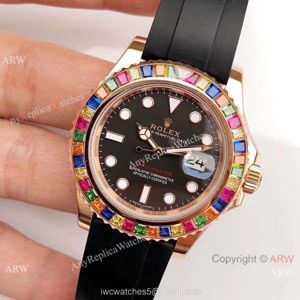 Rolex Yachtmaster 116695SATS Rose Gold Rainbow Bezel Watch Noob Factory/316L/Swiss ETA2836 Rolex Yachtmaster 116695SATS Rose Gold Rainbow Bezel Watch Noob Factory/316L/Swiss ETA2836