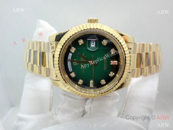 Replica Rolex Presidential Diamond Day-Date Green Dial Yellow Gold Watch 40mm Replica Rolex Presidential Diamond Day-Date Green Dial Yellow Gold Watch 40mm