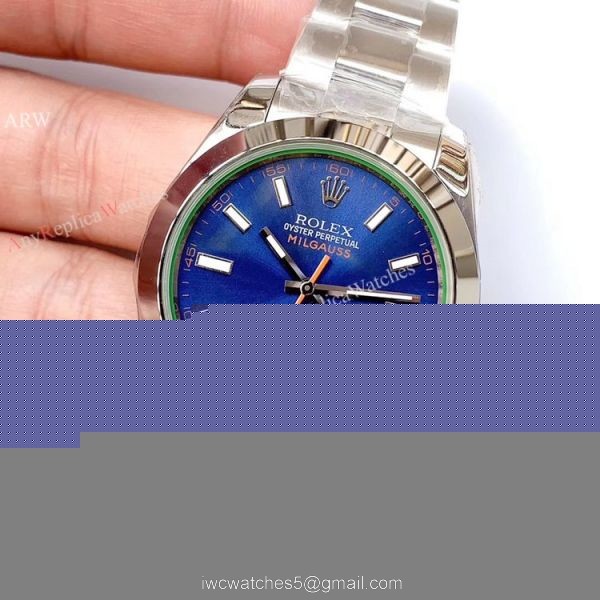 Noob Factory ETA2836 Rolex Milgauss Blue Replica Watch Stainless Steel Case Noob Factory ETA2836 Rolex Milgauss Blue Replica Watch Stainless Steel Case