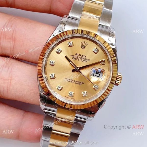 EWF Swiss Rolex Datejust Two Tone Diamond 36mm Watch EW Factory 3235 Movement EWF Swiss Rolex Datejust Two Tone Diamond 36mm Watch EW Factory 3235 Movement