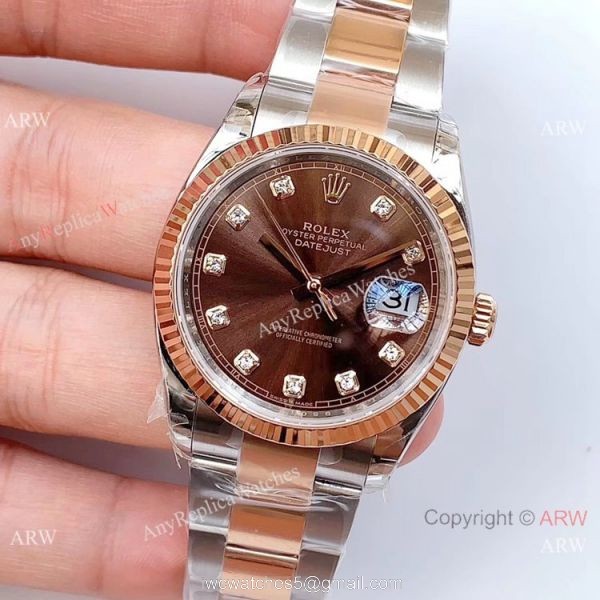 EWF Swiss 3235 Rolex Datejust Replica Watch 2-Tone Rose Gold Brown Dial EWF Swiss 3235 Rolex Datejust Replica Watch 2-Tone Rose Gold Brown Dial