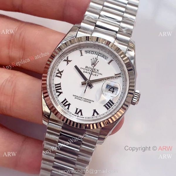 Swiss Grade 1 Rolex DayDate EWF Swiss 3255 White Roman Dial Watch 36mm Swiss Grade 1 Rolex DayDate EWF Swiss 3255 White Roman Dial Watch 36mm