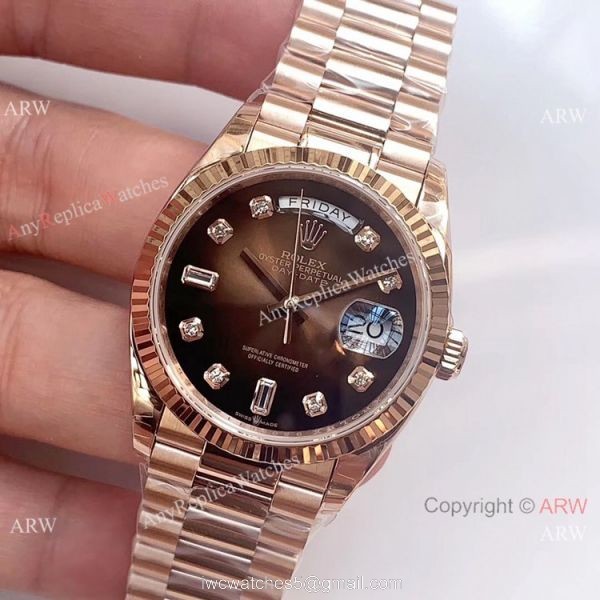 Swiss Replica Rolex DayDate Rose Gold D-Brown Dial Watch EW Factory 3255 Swiss Replica Rolex DayDate Rose Gold D-Brown Dial Watch EW Factory 3255