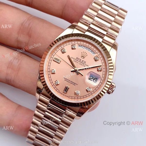 (EW Factory) Swiss Rolex Oyster Perpetual Day Date Fake Watch Rose Gold Presidential 36mm (EW Factory) Swiss Rolex Oyster Perpetual Day Date Fake Watch Rose Gold Presidential 36mm