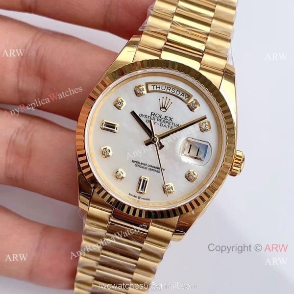 (EW Factory )Rolex Oyster Perpetual Day Date Fake Watch All Gold White MOP Dial 36mm (EW Factory )Rolex Oyster Perpetual Day Date Fake Watch All Gold White MOP Dial 36mm