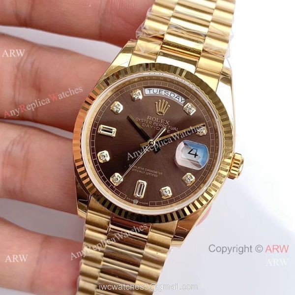 (EW Factory )Rolex Oyster Perpetual Day Date Fake Watch ETA3255 Gold President Brown Diamond Dial (EW Factory )Rolex Oyster Perpetual Day Date Fake Watch ETA3255 Gold President Brown Diamond Dial