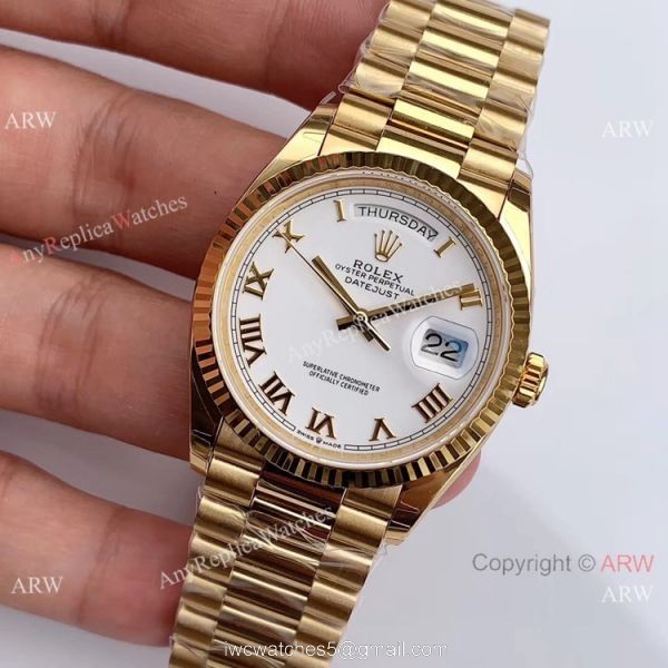 (EW Factory) Swiss Grade 1 Rolex Oyster Perpetual Day Date Fake Watch 36mm White Roman Dial (EW Factory) Swiss Grade 1 Rolex Oyster Perpetual Day Date Fake Watch 36mm White Roman Dial