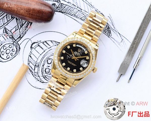 NEW UPGRADED Fake Presidential Rolex Daydate II Gold and Black Diamond Watch 41mm NEW UPGRADED Fake Presidential Rolex Daydate II Gold and Black Diamond Watch 41mm