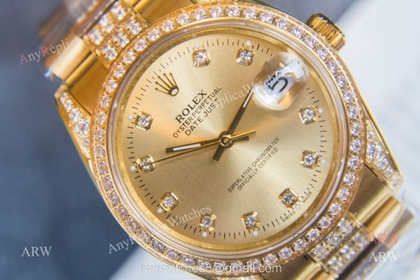 Swiss Copy Yellow Gold Rolex Datejust Diamond Watches For Men Swiss Copy Yellow Gold Rolex Datejust Diamond Watches For Men