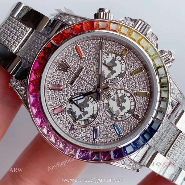 JH Factroy New Rolex Daytona Rainbow Full Pave Diamond Replica Watch Swiss 4130 Movement JH Factroy New Rolex Daytona Rainbow Full Pave Diamond Replica Watch Swiss 4130 Movement