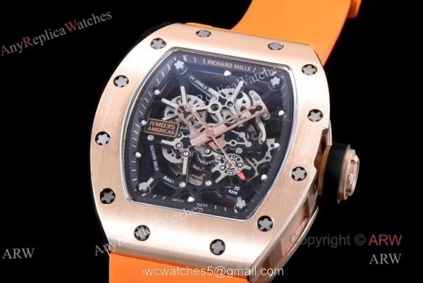 KV Factory Replica Richard Mille RM035 Americas Rose Gold Watch With Orange Rubber Band KV Factory Replica Richard Mille RM035 Americas Rose Gold Watch With Orange Rubber Band