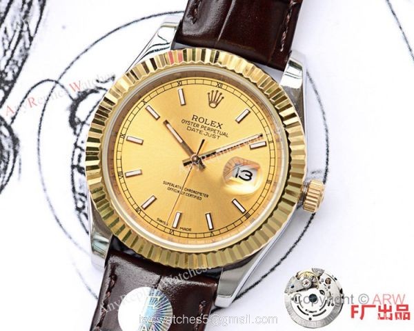 New Upgraded Rolex Datejust II 41 Watch Gold Case Brown Leather Band New Upgraded Rolex Datejust II 41 Watch Gold Case Brown Leather Band