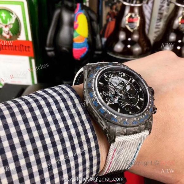 New Carbon Rolex Daytona Replica Watches White Nylon Leather Strap New Carbon Rolex Daytona Replica Watches White Nylon Leather Strap