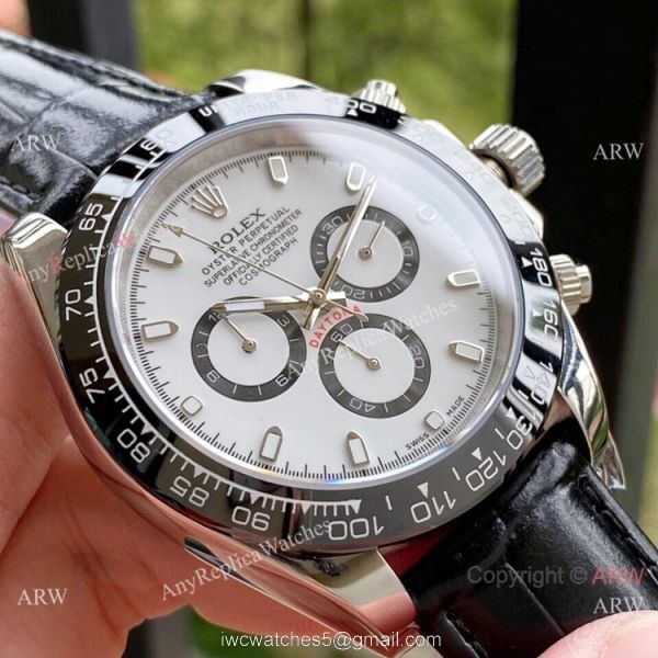 Copy Rolex Daytona 43mm Watch Panda Face Black Leather Strap Copy Rolex Daytona 43mm Watch Panda Face Black Leather Strap
