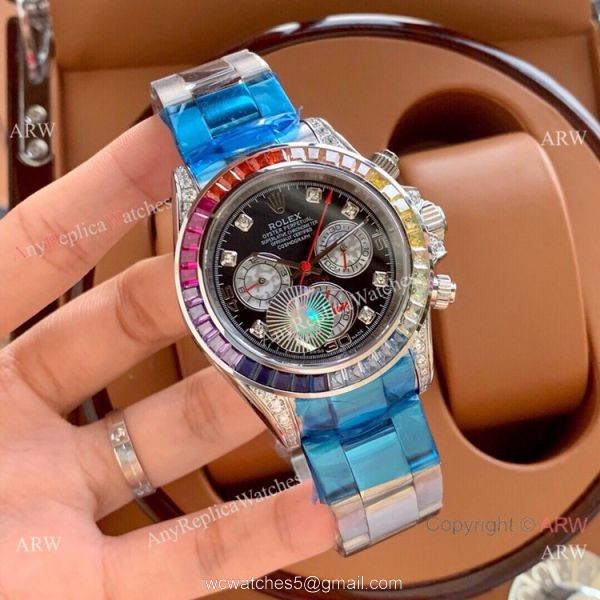Rolex Rainbow Daytona Watch Yellow Gold Diamonds on lugs Automatic Movement Rolex Rainbow Daytona Watch Yellow Gold Diamonds on lugs Automatic Movement