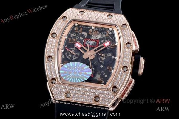 Richard Mille RM011 Rose Gold Diamonds KV Factory Replica Chronograph Watch Richard Mille RM011 Rose Gold Diamonds KV Factory Replica Chronograph Watch