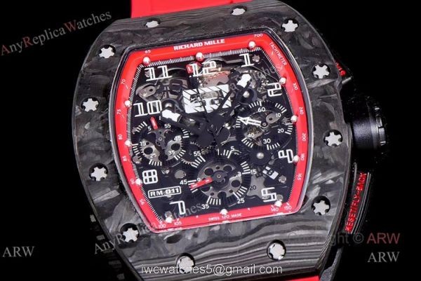 KV Factory Swiss Replica Richard Mille RM 011 Red Rubber Strap Carbon Watch KV Factory Swiss Replica Richard Mille RM 011 Red Rubber Strap Carbon Watch