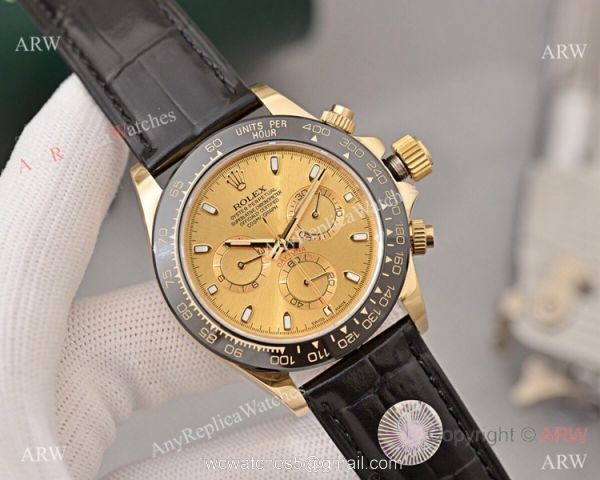 Best Replica Rolex Daytona watch Gold Dial with Diamond Leather Strap Best Replica Rolex Daytona watch Gold Dial with Diamond Leather Strap