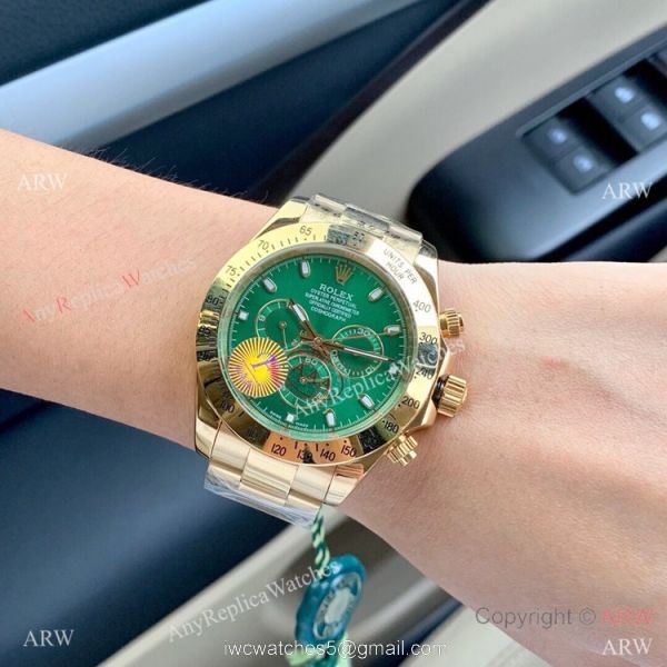 Fake Rolex Cosmograph Daytona Green Yellow Gold Watch 43mm Fake Rolex Cosmograph Daytona Green Yellow Gold Watch 43mm