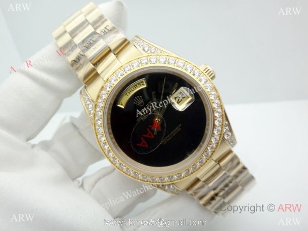 Rolex Day-Date 36mm Watch Fake Presidential Rolex Black Onyx Dial Diamond Bezel Rolex Day-Date 36mm Watch Fake Presidential Rolex Black Onyx Dial Diamond Bezel