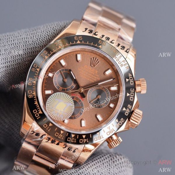 Swiss Quality Copy Rolex Rose Gold Daytona 40 Watch Black Ceramic Bezel Chocolate Dial Swiss Quality Copy Rolex Rose Gold Daytona 40 Watch Black Ceramic Bezel Chocolate Dial
