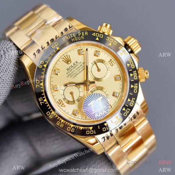 Swiss Quality Replica Rolex Daytona Watch 40mm Gold Diamond Dial Black Ceramic Bezel Swiss Quality Replica Rolex Daytona Watch 40mm Gold Diamond Dial Black Ceramic Bezel