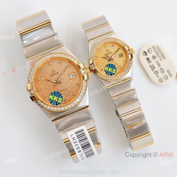 Swiss Quality Omega Constellation Double Eagle Couple Watch 2-Tone Rose Gold Diamond Bezel Swiss Quality Omega Constellation Double Eagle Couple Watch 2-Tone Rose Gold Diamond Bezel