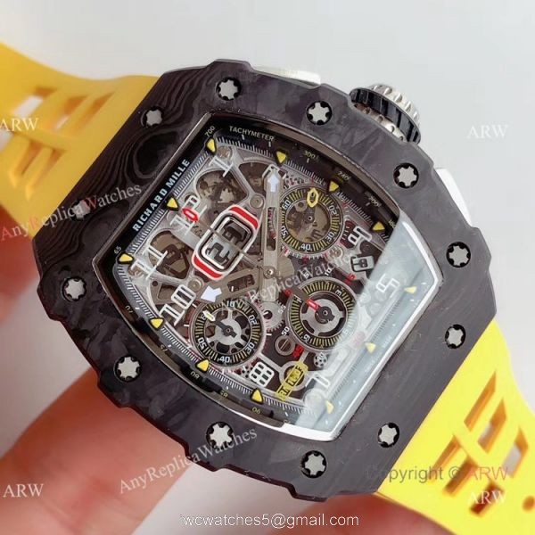 KV Factory V2 Upgraded Carbon Richard Mille RM011 Yellow Rubber Band Replica Watches For Sale KV Factory V2 Upgraded Carbon Richard Mille RM011 Yellow Rubber Band Replica Watches For Sale