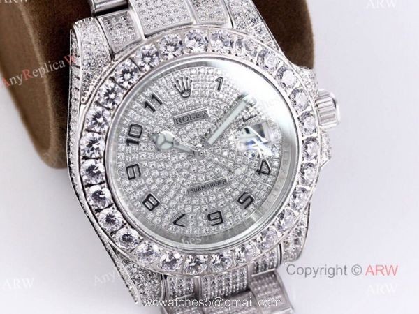 Replica Rolex Submariner 116610 Silver Diamond Iced Out Watch 40mm Replica Rolex Submariner 116610 Silver Diamond Iced Out Watch 40mm